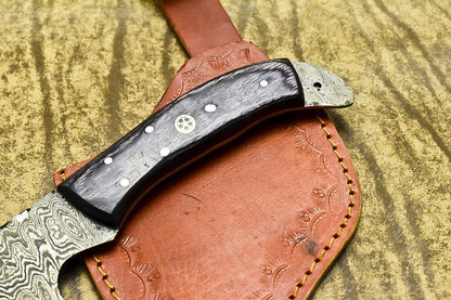 Handmade Damascus Steel Cleaver Chopper Axe Knife with Hardwood Handle and Leather Sheath