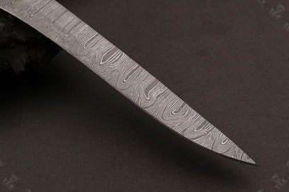 12" Custom Hand Forged Twist Damascus Fillet Knife With Pakka Wood Handle & Leather Sheath