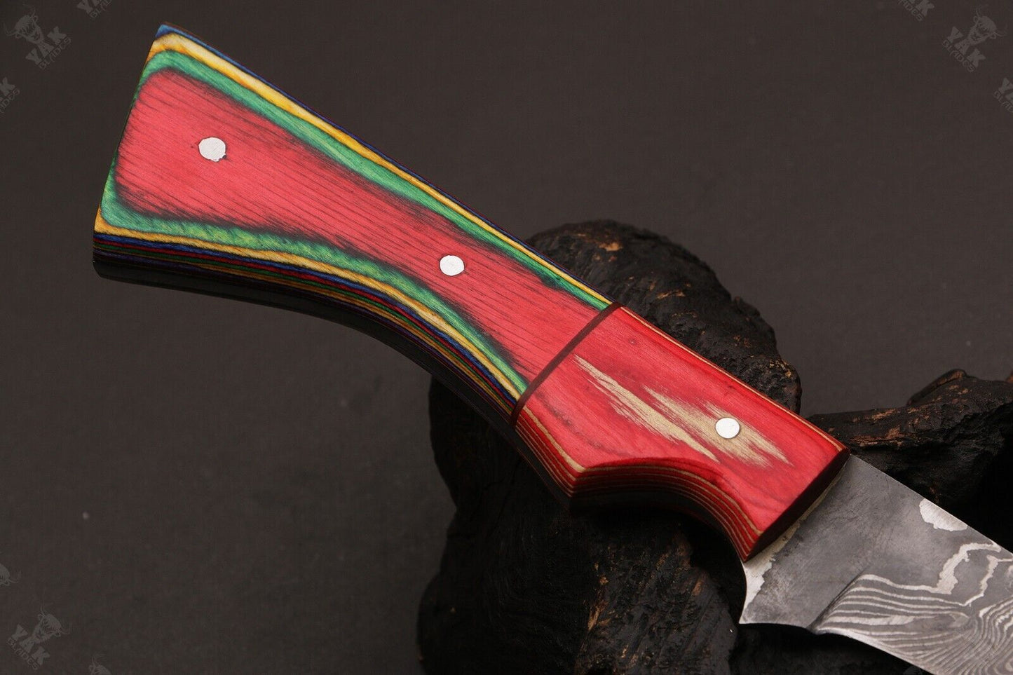 12" Custom Hand Forged Twist Damascus Fillet Knife With Pakka Wood Handle & Leather Sheath