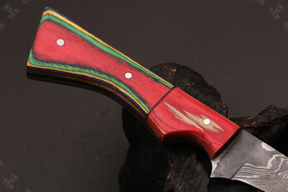 12" Custom Hand Forged Twist Damascus Fillet Knife With Pakka Wood Handle & Leather Sheath