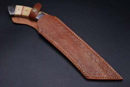 12" Handmade Damascus Kukri Hunting Knife | Hand Forged + Sheath