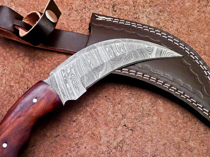 Handmade Damascus Karambit Knife Full Tang Damascus Steel Karambit with Wood Handle