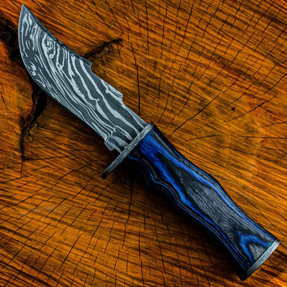 Heritage Forge 10 Inch Damascus Steel Bowie Knife with Polished Wood Handle