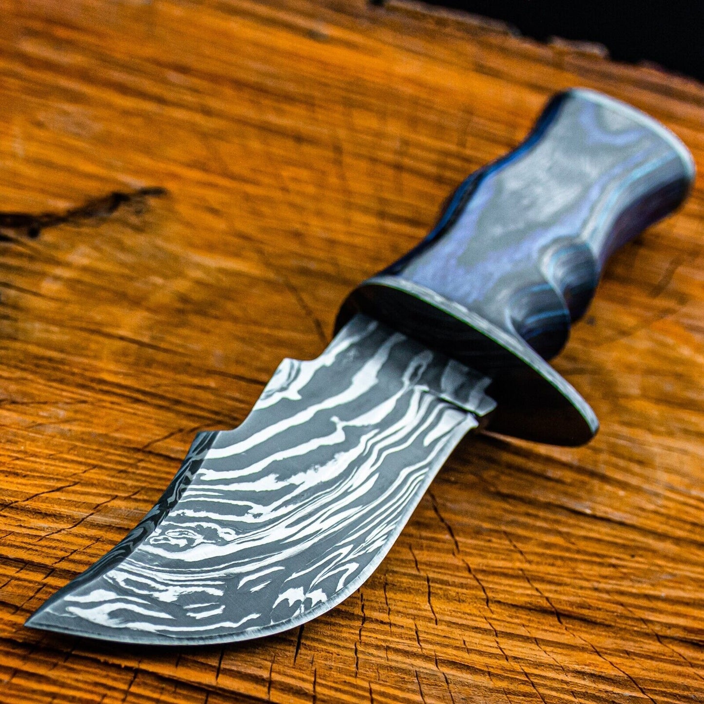 Heritage Forge 10 Inch Damascus Steel Bowie Knife with Polished Wood Handle