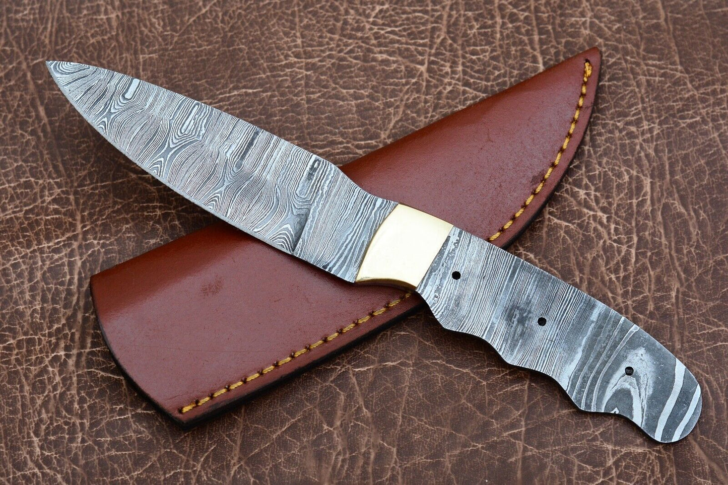 Twist Damascus Knife Blank with Full Tang and Drop Point Blade for Custom Making