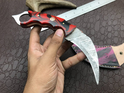 Best 8" Damascus Karambit Knife Full Tang Damascus Steel Karambit with Resin Handle