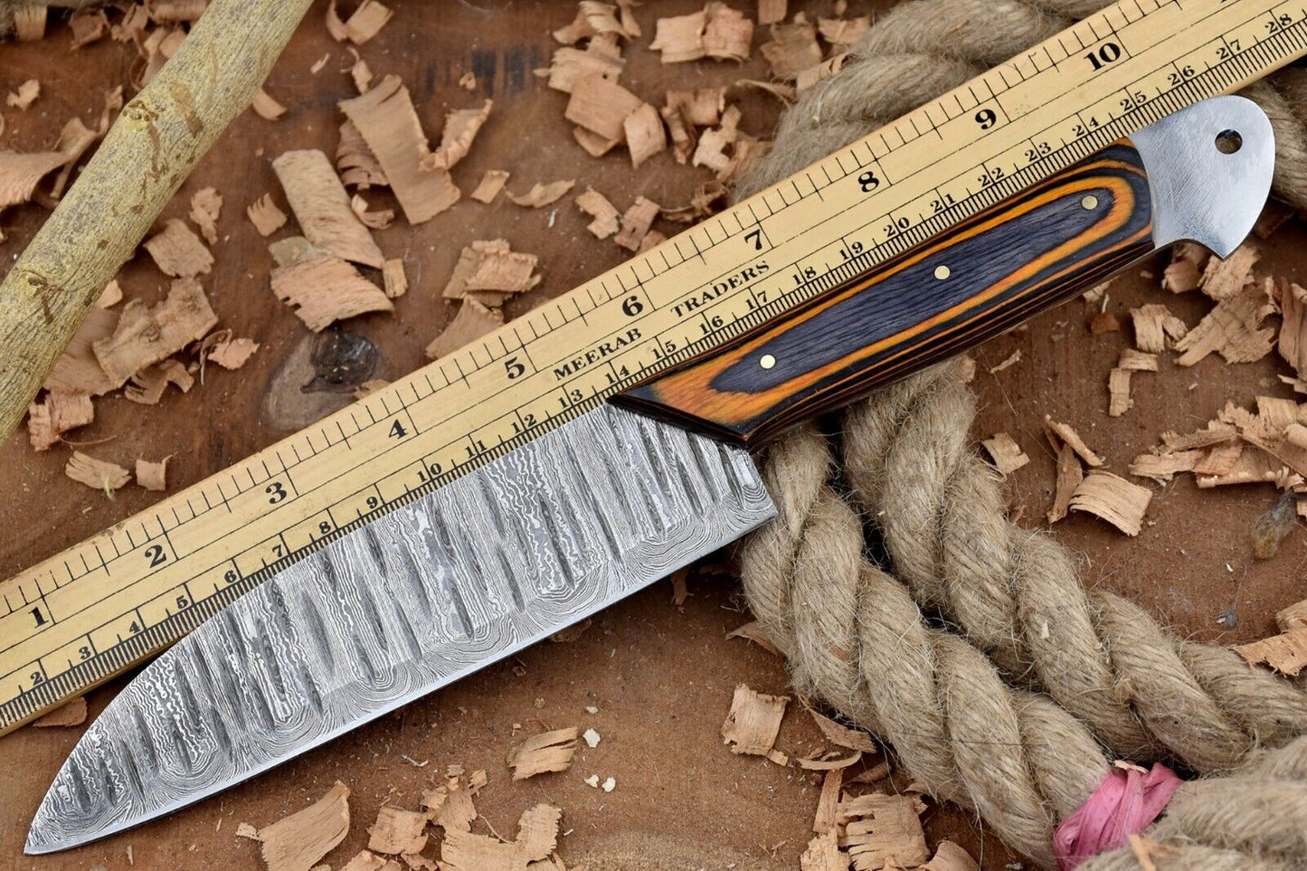 Handmade Forged Damascus Steel Chef Knife with Orange & Black Handle