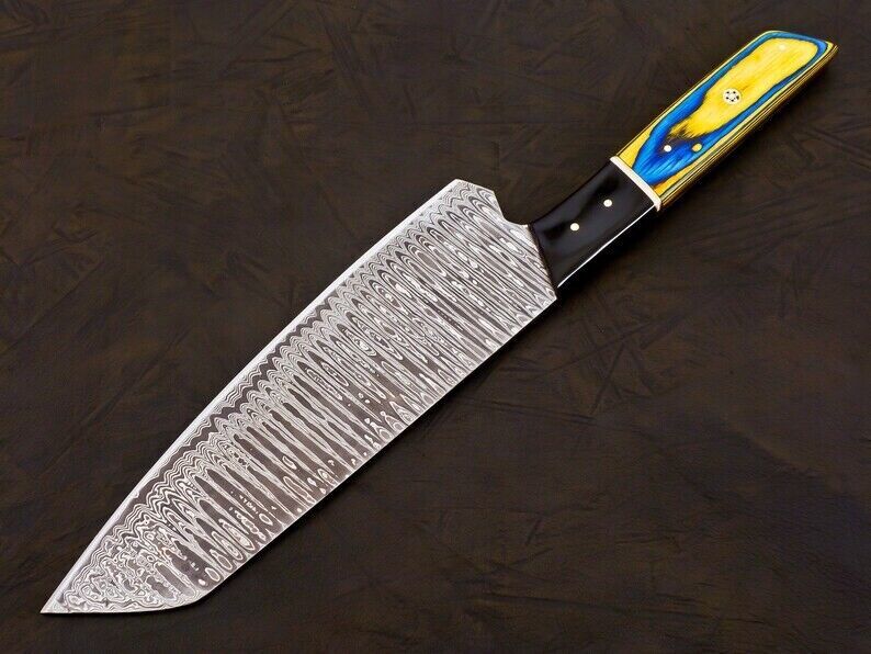 Custom Hand-Forged Damascus Steel Japanese Bunka Style Kitchen Knife with Cover – Pakka Wood Handle