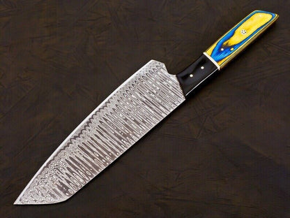 Custom Hand-Forged Damascus Steel Japanese Bunka Style Kitchen Knife with Cover – Pakka Wood Handle