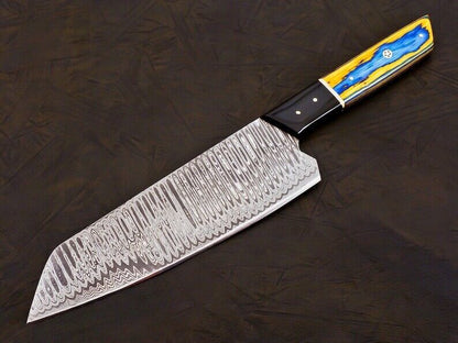 Custom Hand-Forged Damascus Steel Japanese Bunka Style Kitchen Knife with Cover – Pakka Wood Handle