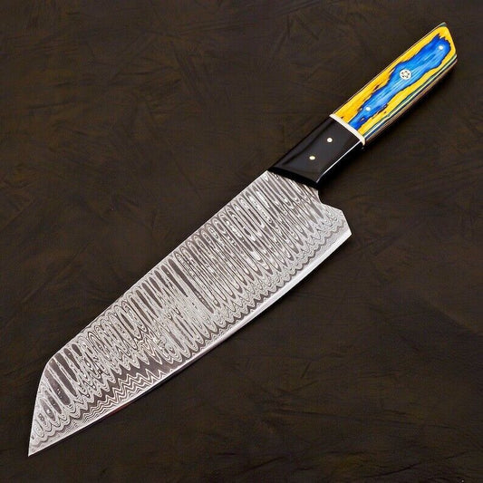 Custom Hand-Forged Damascus Steel Japanese Bunka Style Kitchen Knife with Cover – Pakka Wood Handle