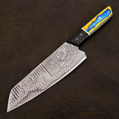 Custom Hand-Forged Damascus Steel Japanese Bunka Style Kitchen Knife with Cover – Pakka Wood Handle