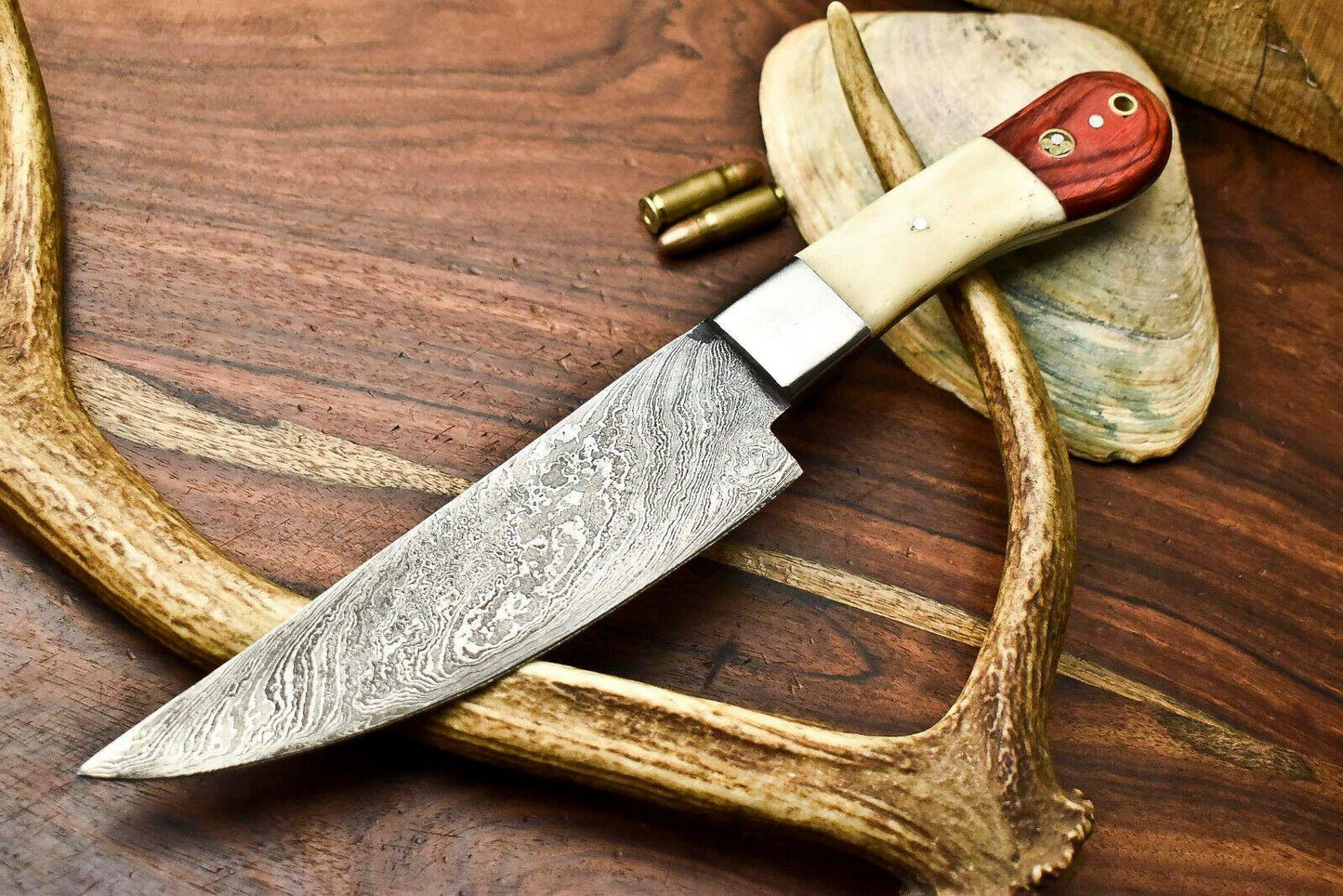 Damascus Steel Chef Knife – Full Tang Kitchen Knife with Camel Bone Handle