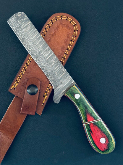 12" Cowboy Best Damascus Steel Bull Cutter Knife Custom Bull Knife With Wood Handle