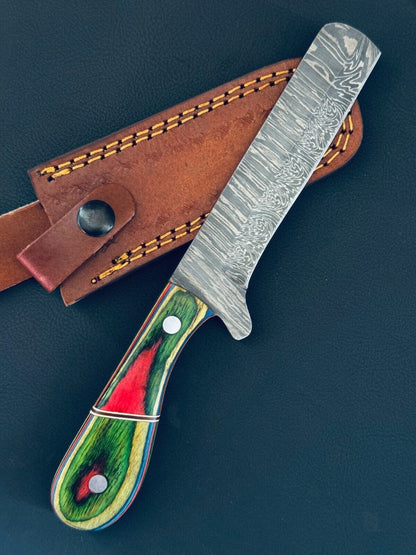 12" Cowboy Best Damascus Steel Bull Cutter Knife Custom Bull Knife With Wood Handle