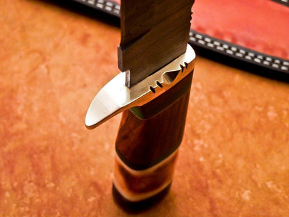 15 Inch Custom Handmade Damascus Hunting Knife with Natural Wood and Camel Bone Handle by Heritage Forge
