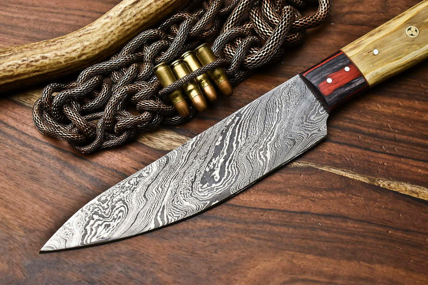 Hand Made Damascus Steel Chef Kitchen Knife Full Tang with Hardwood Handle
