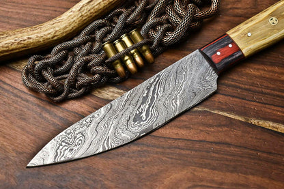 Hand Made Damascus Steel Chef Kitchen Knife Full Tang with Hardwood Handle