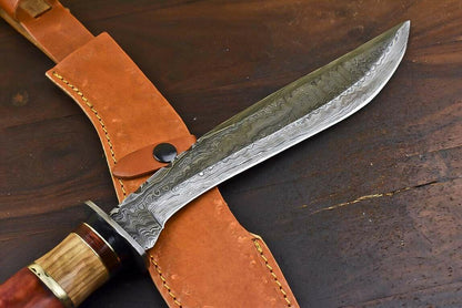 16" Crown Antler Damascus Steel Bowie Knife | Handmade by Heritage Forge