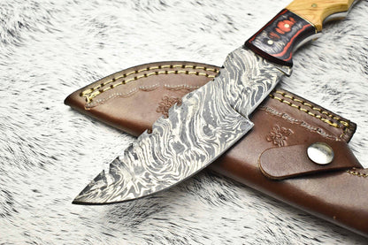 Rare Handmade Damascus Tracker Knife | Full Tang Camping & Survival Blade with Leather Sheath