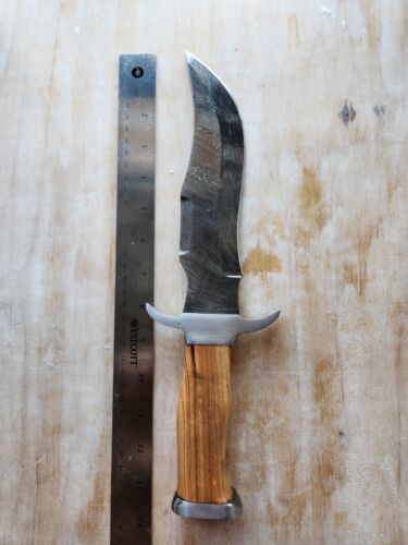 Heritage Forge 13 Inch Hand Forged Damascus Steel Knife with Wooden Handle and Sheath