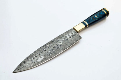 13" Damascus Kitchen Chef Knife – Handmade Cooking Knife – Premium Quality Oak Handle & Leather Sheath
