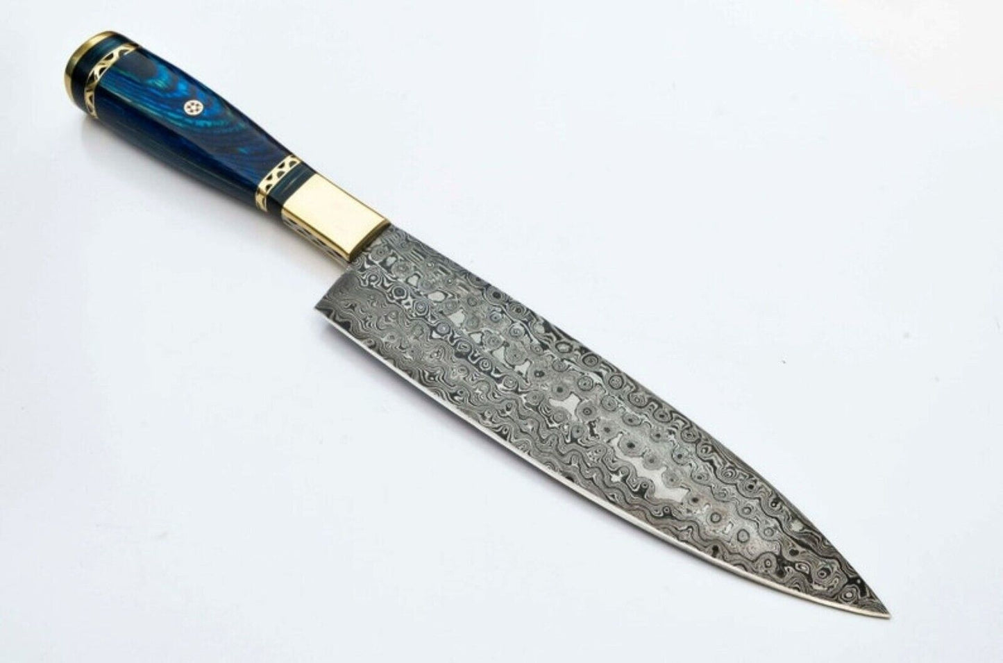13" Damascus Kitchen Chef Knife – Handmade Cooking Knife – Premium Quality Oak Handle & Leather Sheath