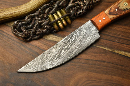 Custom Hand Forged Damascus Chef Knife with Hardwood Full Tang Handle