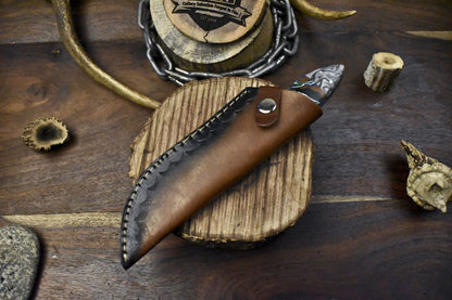 Forged Twist Damascus Skinner Knife with Corian Handle and Micarta Bolster – Outdoor Fixed Blade Hunting Knife