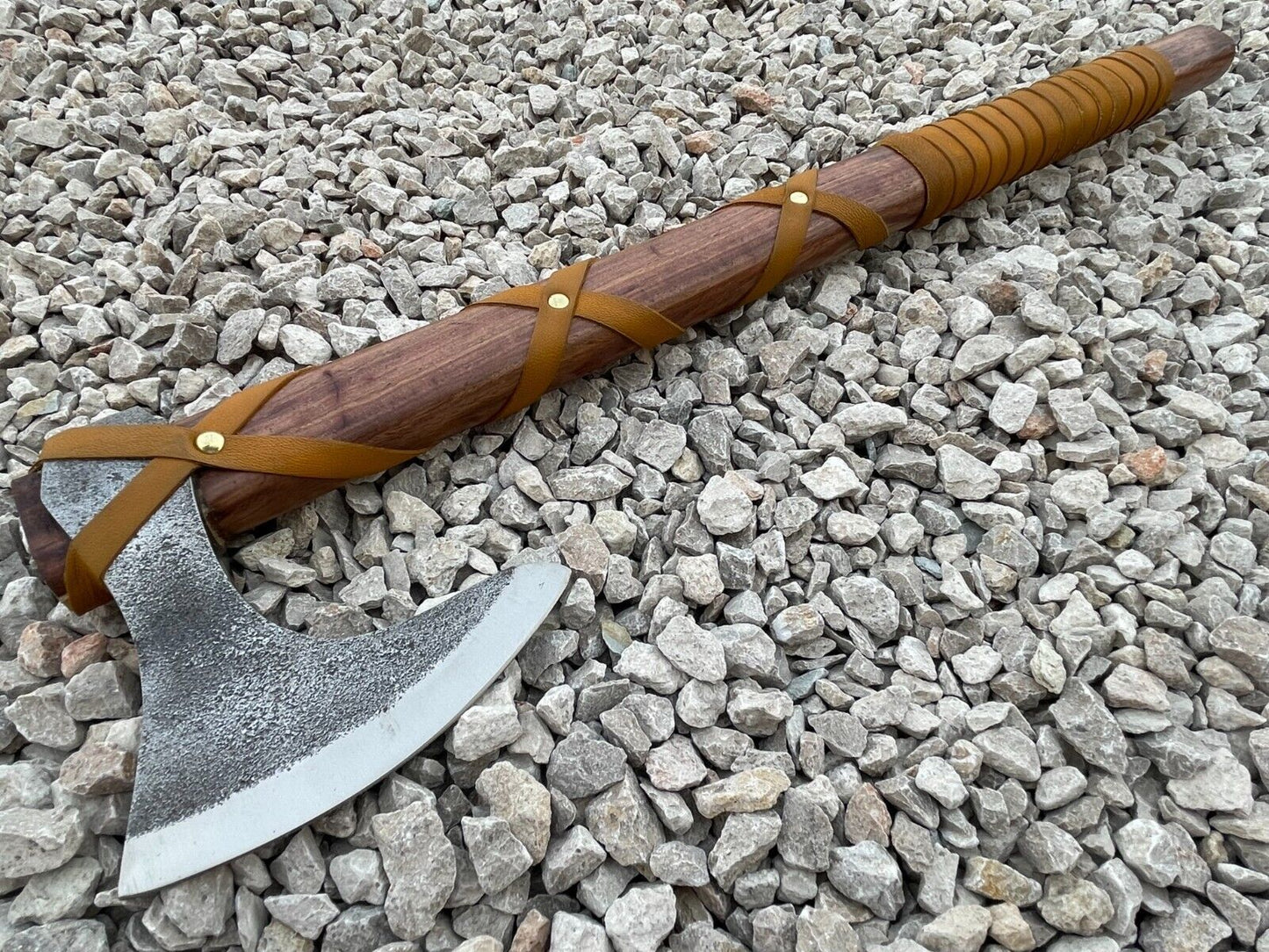 Custom Handmade Viking Axe Carbon Steel Tomahawk with Leather Wrapped Wood Handle and Sheath