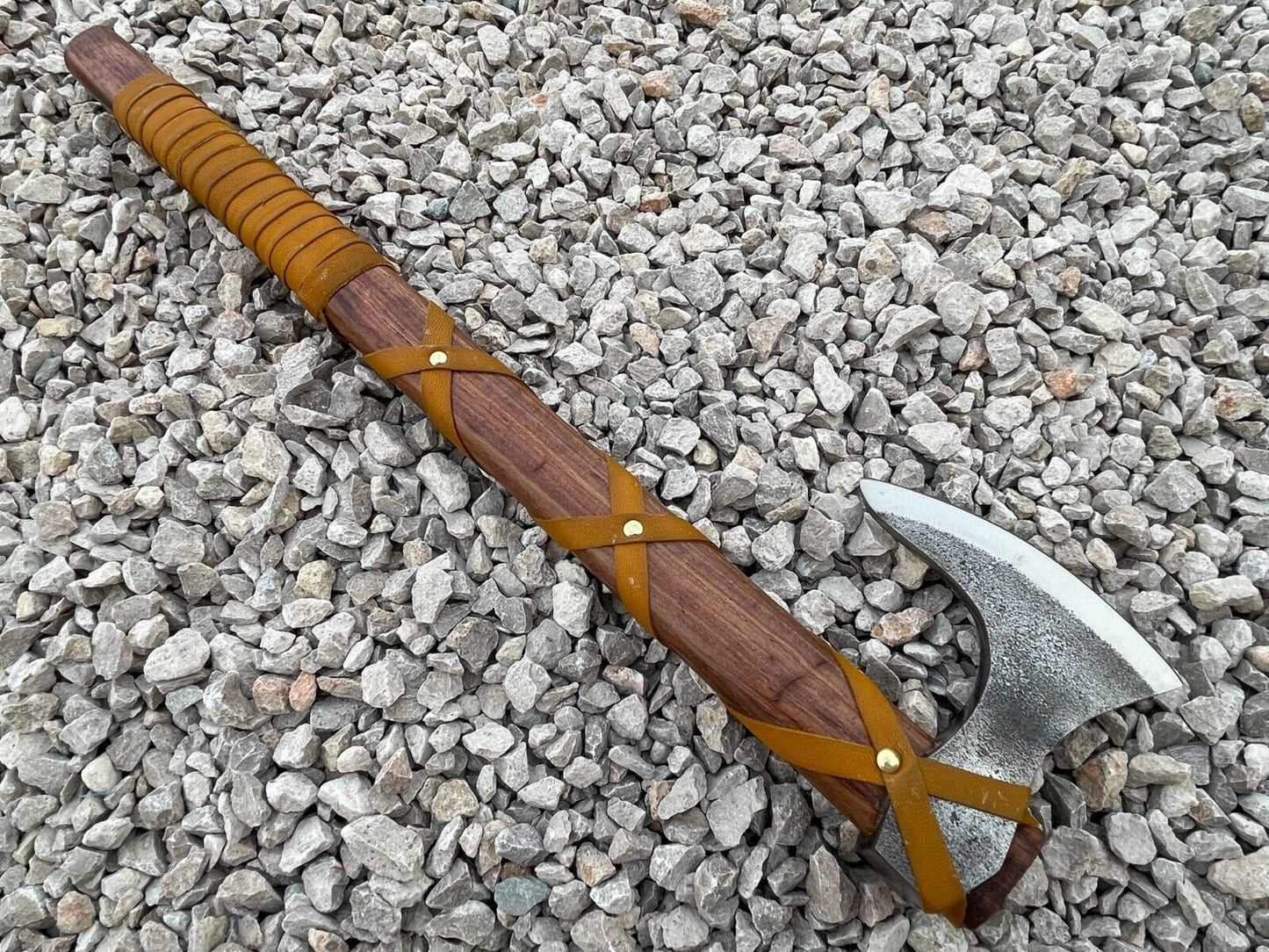 Custom Handmade Viking Axe Carbon Steel Tomahawk with Leather Wrapped Wood Handle and Sheath