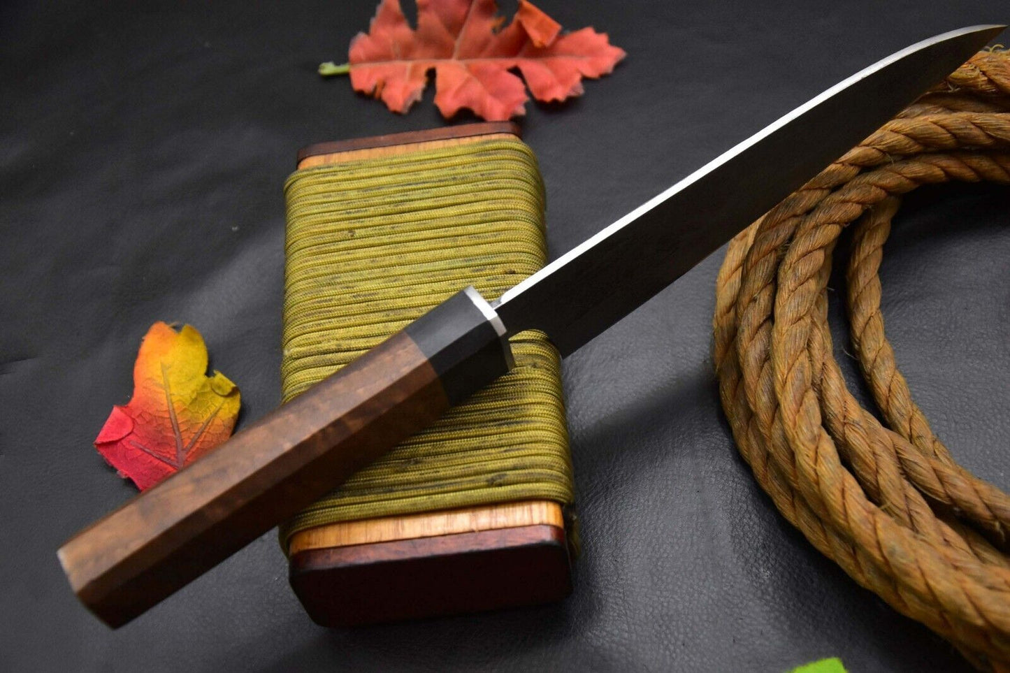 Fixed Blade Handmade Damascus Steel Chef Knife – Walnut & Horn Handle, Full Tang