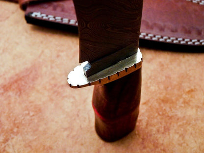 Heritage Forge 12" Handmade Damascus Steel Hunting Knife with Natural Wood Handle and Leather Sheath