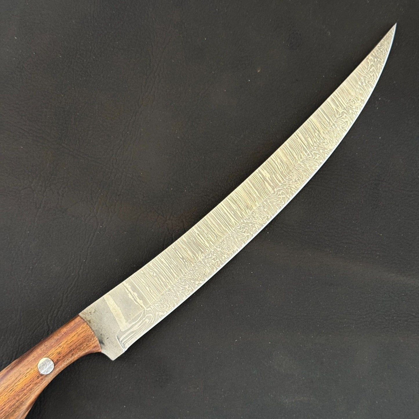 12" Handmade Damascus Steel Fillet Knife with Rose Wood Handle & Leather Sheath