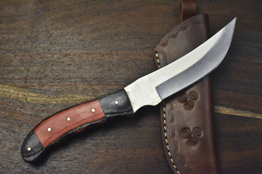 10" Custom Skinner Knife – AUS-8 Steel Blade, Hardwood Handle with Wooden Bolster, Outdoor & Hunting Knife