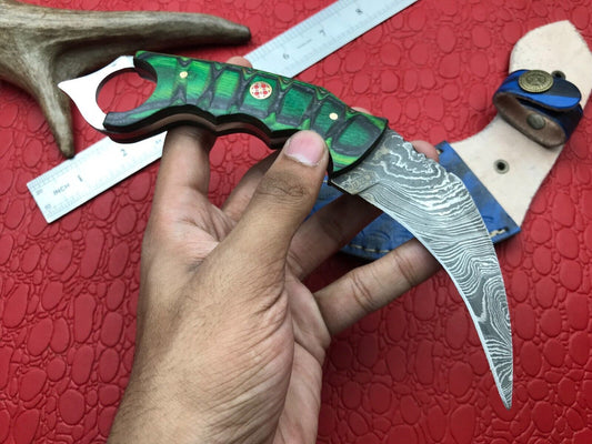 8" Hand Forged Damascus Karambit Knife Best Karambit Damascus Steel With Wood Handle