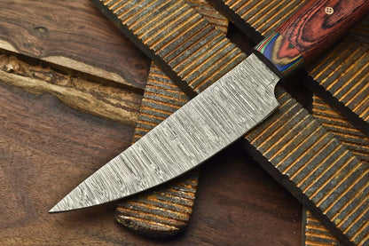 Hand Forged Chef Knife Fire Damascus Pakka Wood Wooden Bolster EDC Unique
