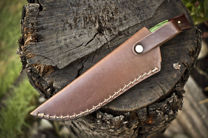 Custom Rain Drop Damascus Skinner Knife with Hardwood Handle – 8" Handmade Hunting Blade