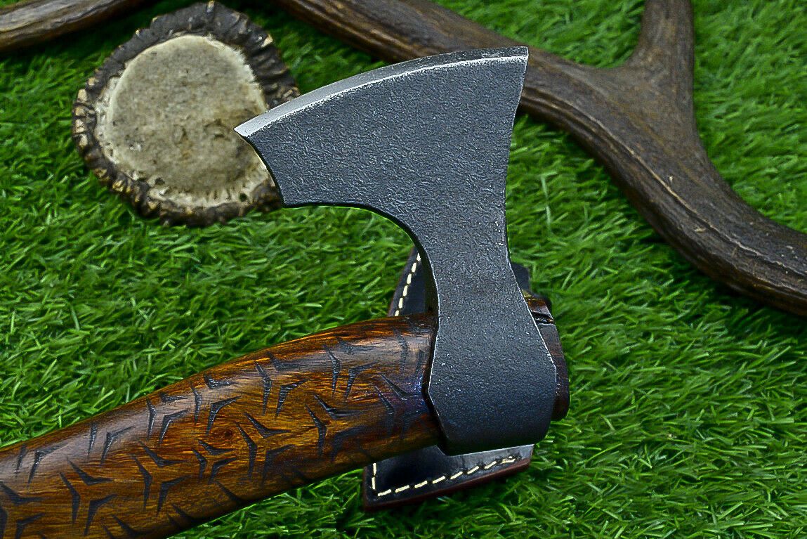 Handcrafted Viking Carbon Steel Tomahawk Axe with Leather Sheath