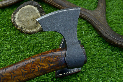 Handcrafted Viking Carbon Steel Tomahawk Axe with Leather Sheath