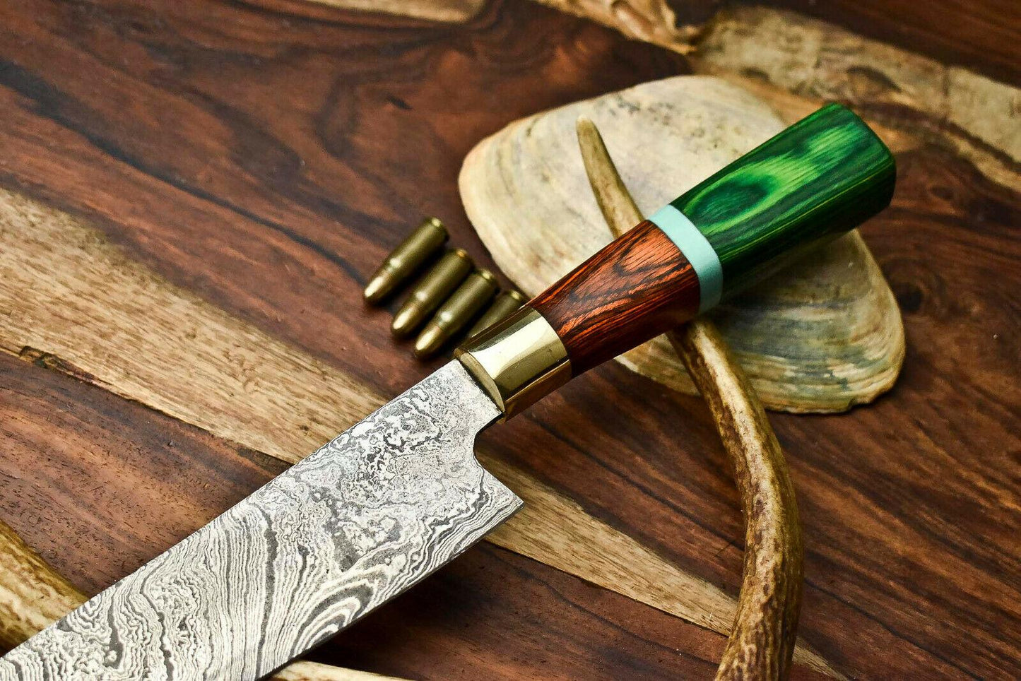 Hand Made Damascus Steel Chef Knife – 13" Blade with Hard Wood Handle