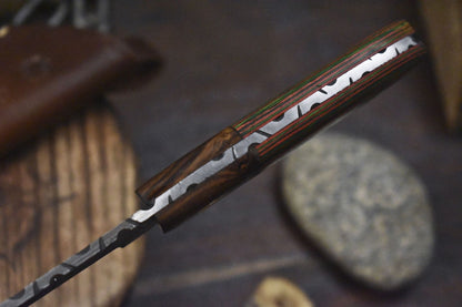 Ladder Damascus Skinner Knife with Hardwood Handle – Hand Forged EDC Hunting Blade
