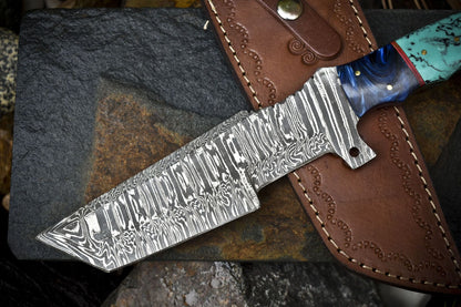 12.5" Handmade Damascus Tracker Knife – Twist Pattern Blade, Micarta Handle, Hunting & Bushcraft