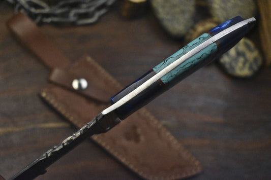 12.5" Handmade Damascus Tracker Knife – Twist Pattern, Corian Handle, Outdoor Bushcraft Survival