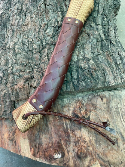 Custom Handmade Viking Axe – Bushcraft & Forest Hatchet with Leather Sheath