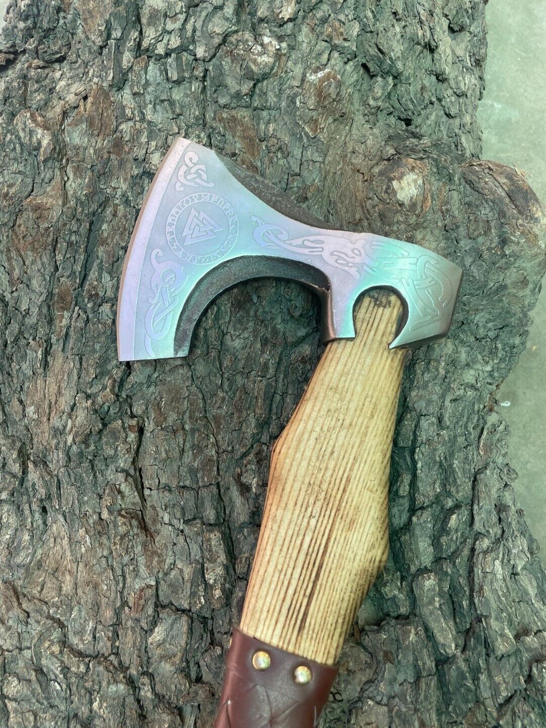 Custom Handmade Viking Axe – Bushcraft & Forest Hatchet with Leather Sheath