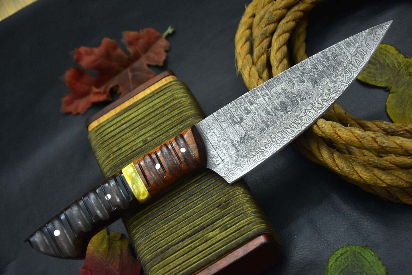 Custom 12.7" OAL Damascus Steel Chef Knife – Handmade with 5.7" Ladder Pattern Blade and Walnut Handle