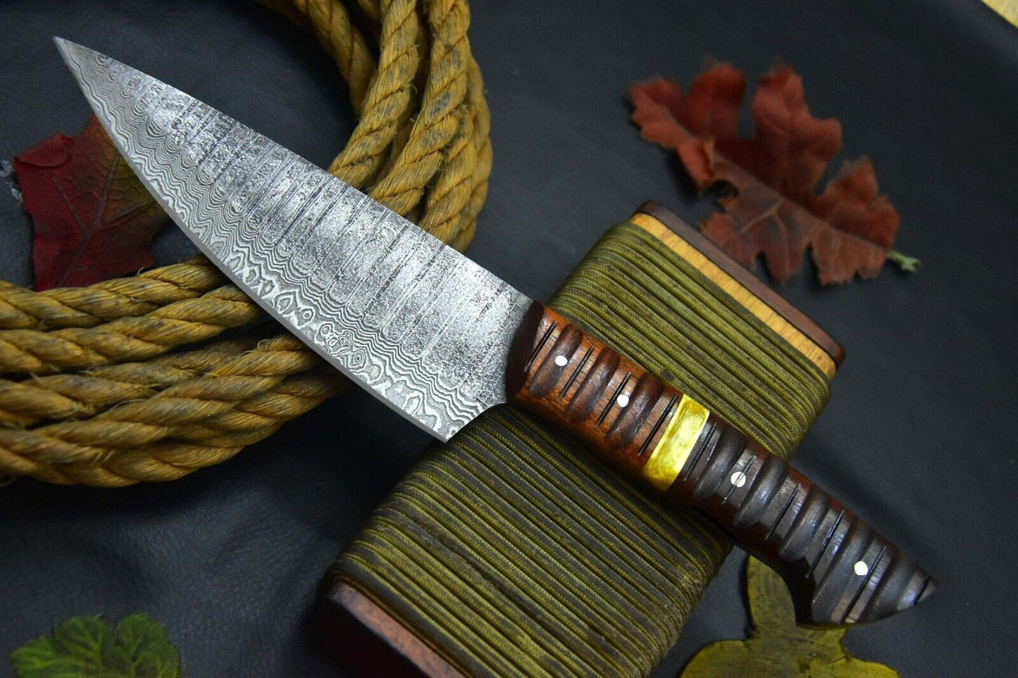 Custom 12.7" OAL Damascus Steel Chef Knife – Handmade with 5.7" Ladder Pattern Blade and Walnut Handle