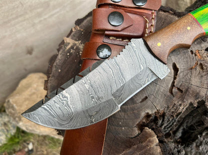 10.0" Custom Handmade Damascus Tracker Knife | Full Tang Hardwood Handle