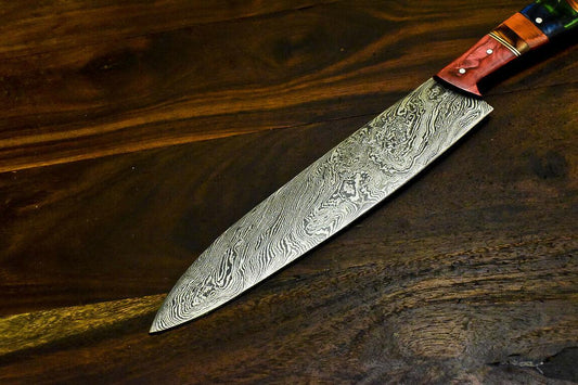 Handmade Damascus Steel Chef Hunting Knife 13" | Hardwood Handle | Full Tang Forged Blade
